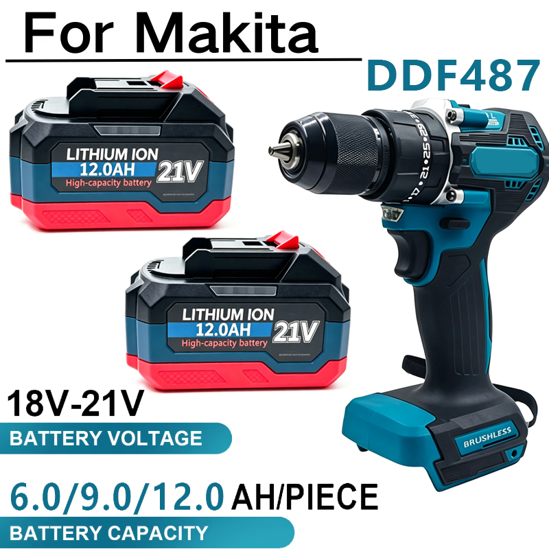 Makita Drill Ddf484 - Batteria ricaricabile 18-21V 12.0Ah per Makita